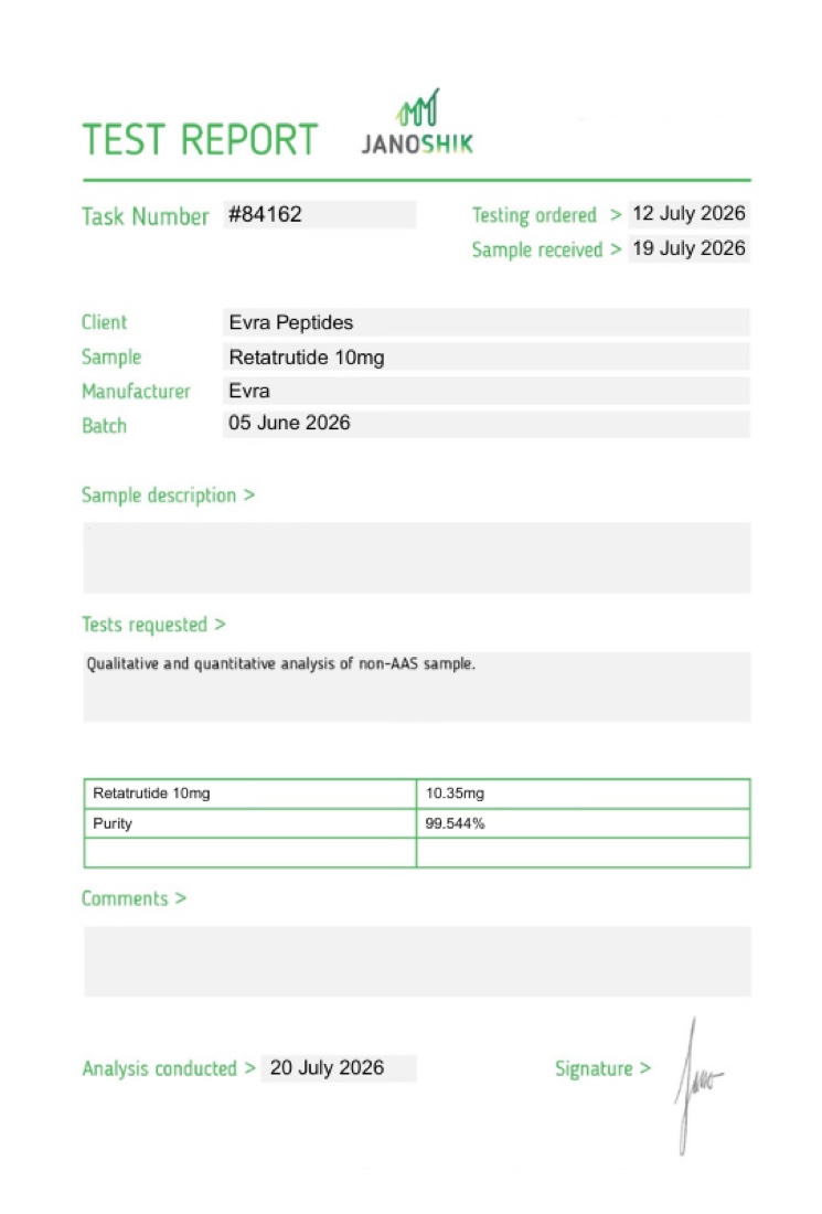 Certificate of analysis for Retatrutide 10mg
