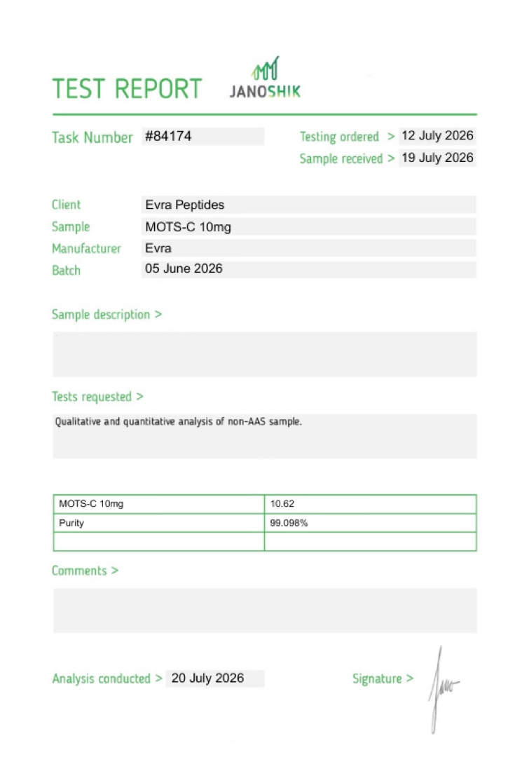 Certificate of analysis for MOTS-C 10mg